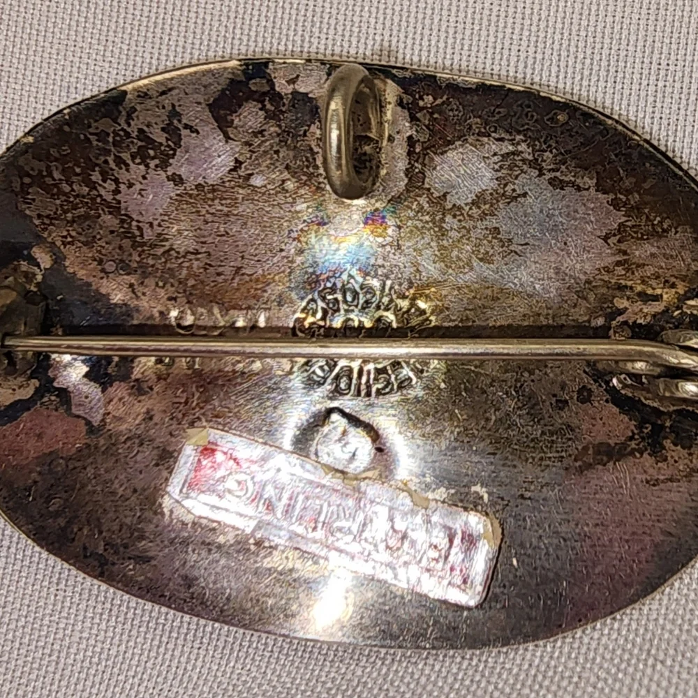 Vintage Taxco Sterling Silver W/Chip Inlay Signed Brooch
